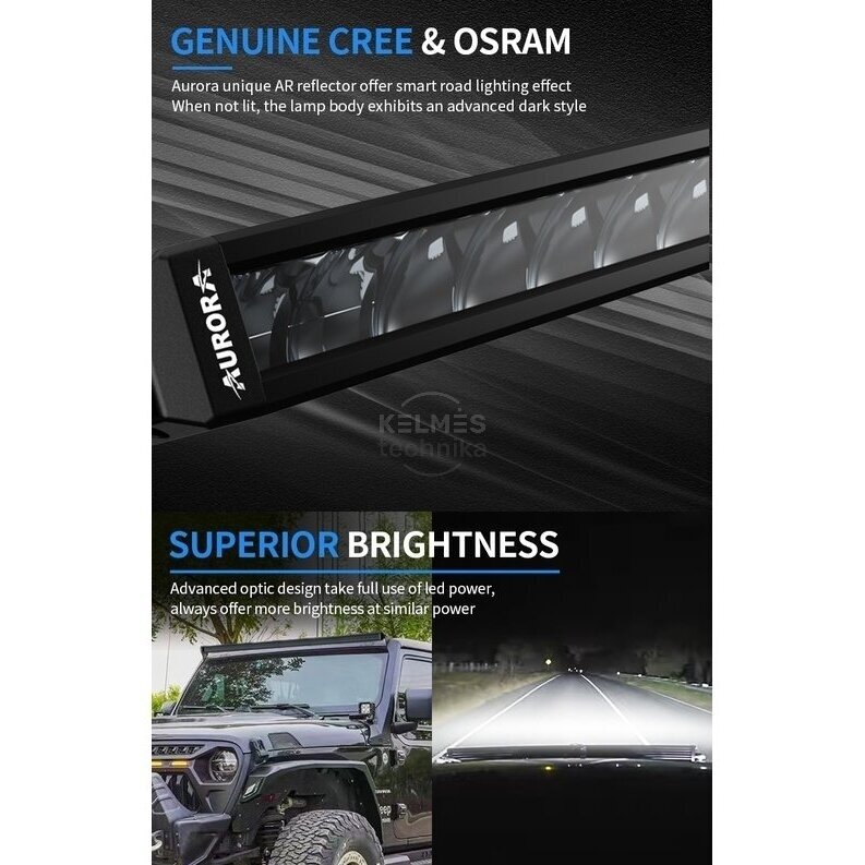 20" (50.8 cm) AURORA "S6 Single row RGB" serijos žibintas 100W DRIVING BEAM 5