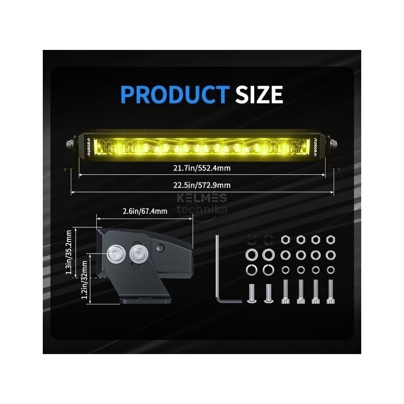 20" (50.8 cm) AURORA "S6 Single row RGB" serijos žibintas 100W DRIVING BEAM 6 20" (50.8 cm) AURORA "S6 Single row RGB" serijos žibintas 100W DRIVING BEAM 6