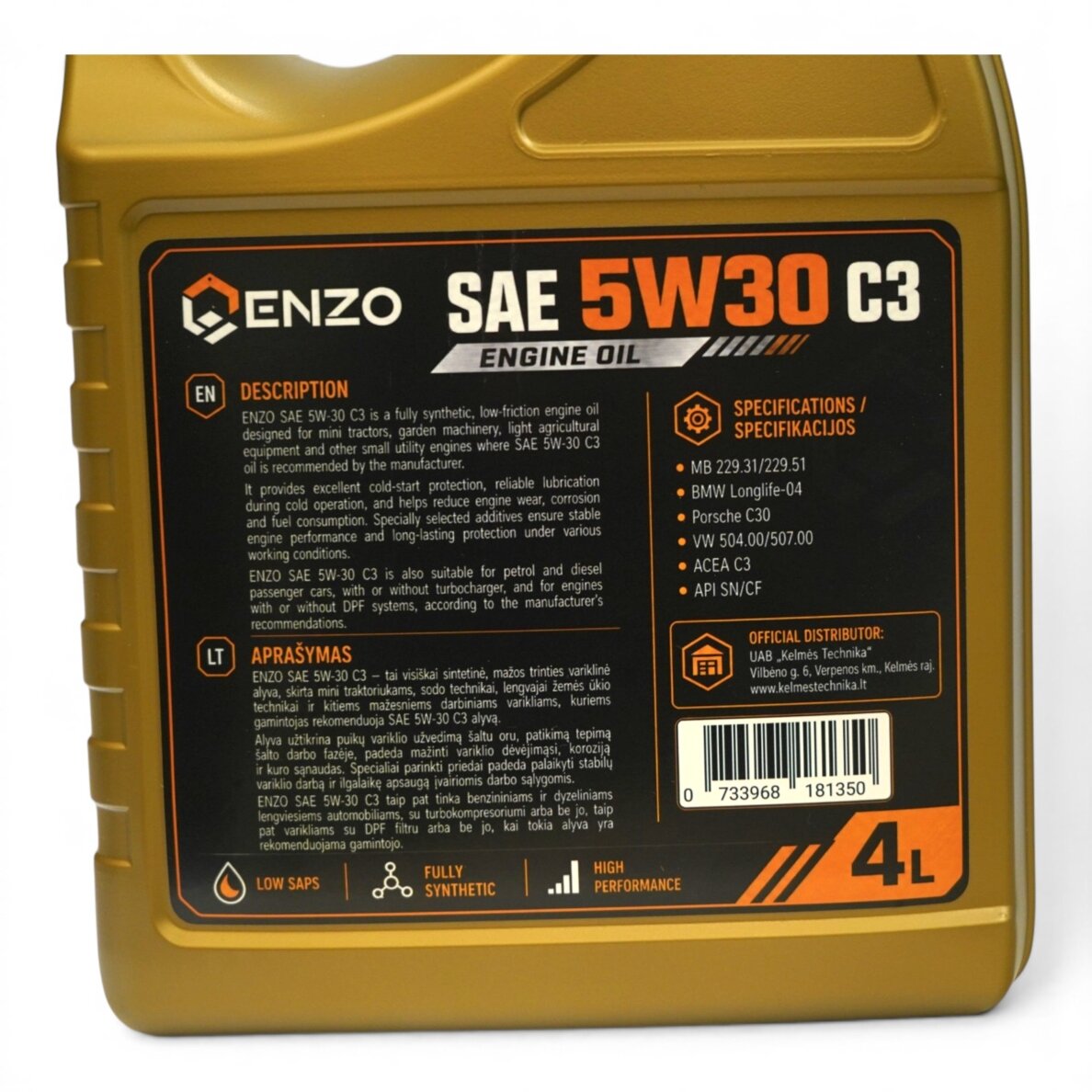 Alyva "ENZO" 5W30 C3 4L pilnai sintetinė, ENZO/5W30/4 1 Alyva "ENZO" 5W30 C3 4L pilnai sintetinė, ENZO/5W30/4 1