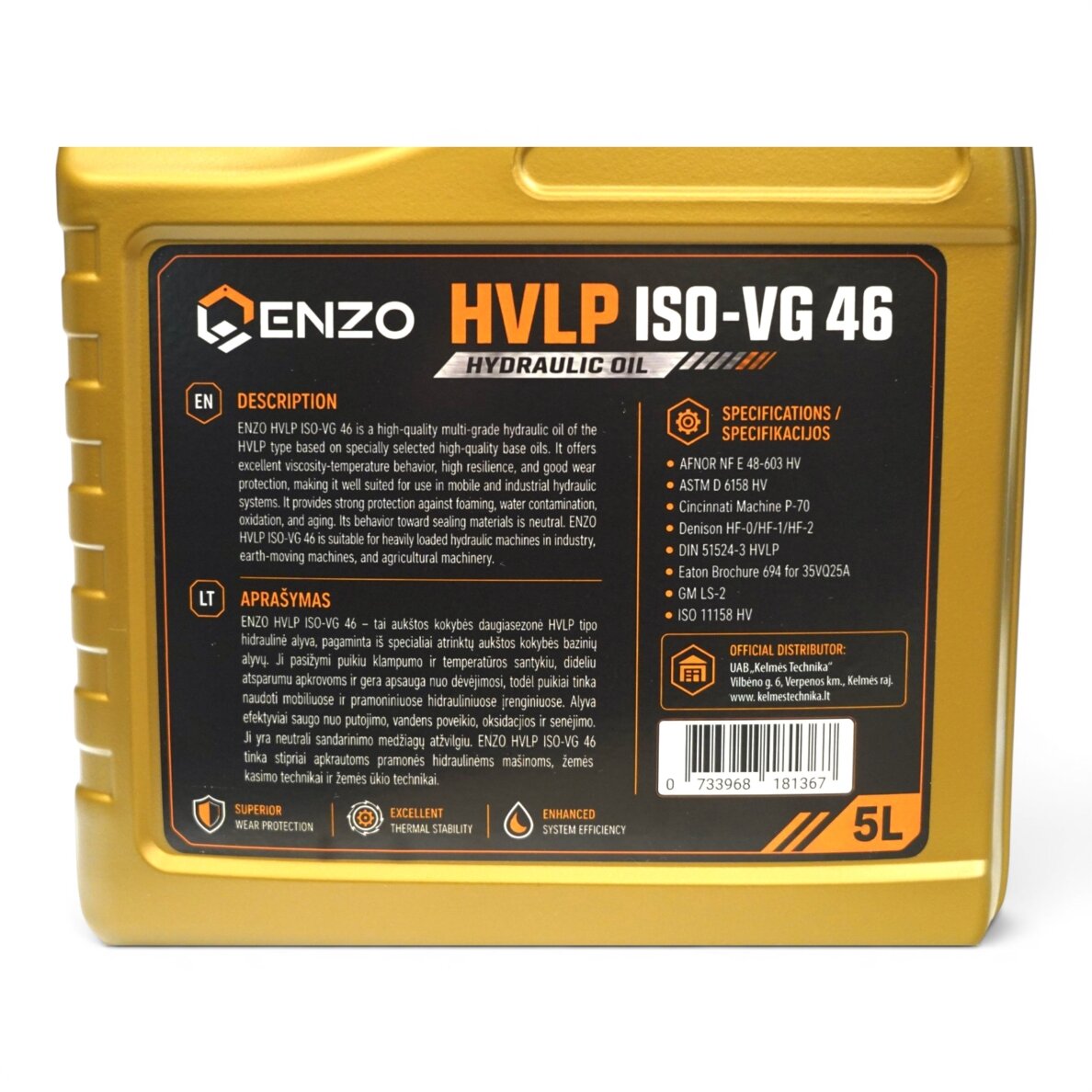 Hidraulinė alyva "ENZO" HVLP ISO-VG 46 5L, ENZO/HVLP/5 1