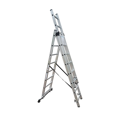 Kopėčios HERVIN EQUIPMENT alium., univers., dvipusės, ištraukiamos, 3x8 pakopų
